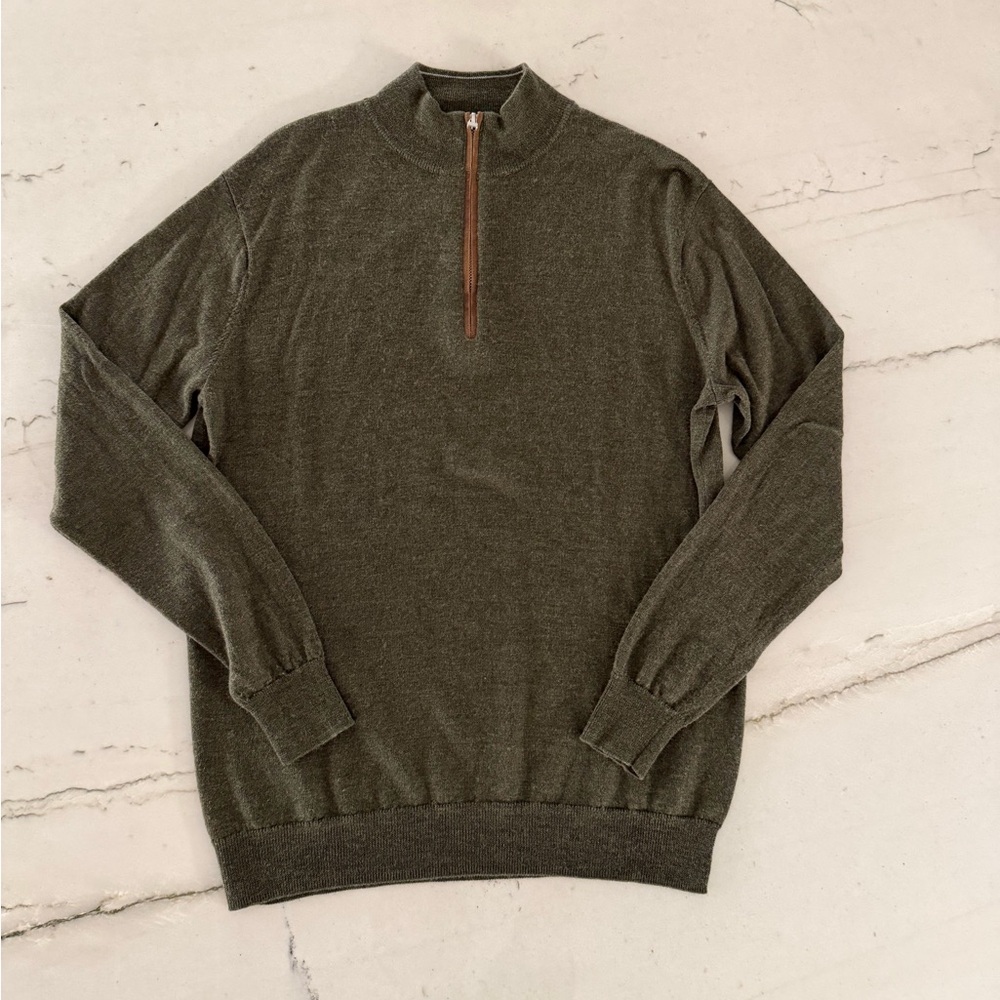 Peter Millar Green Quarter Zip Sweater Mens Small Merino Wool Blend Pullover